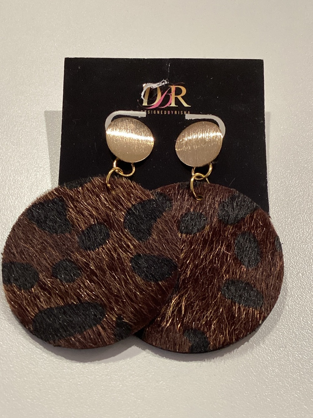 DR Leopard-Print Round Drop Earrings with Gold Accents